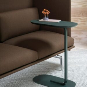 A modern side coffee table with a compact design and minimalist aesthetic, featuring a wooden tabletop and metal legs."